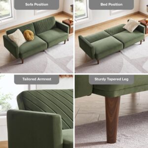 mopio Futon Sofa Bed, Couch, Small Sofa, Sleeper Sofa, Loveseat, Mid Century Modern Futon Couch, Sofa Cama, Couches for Living Room (Olive Green Premium Velvet)