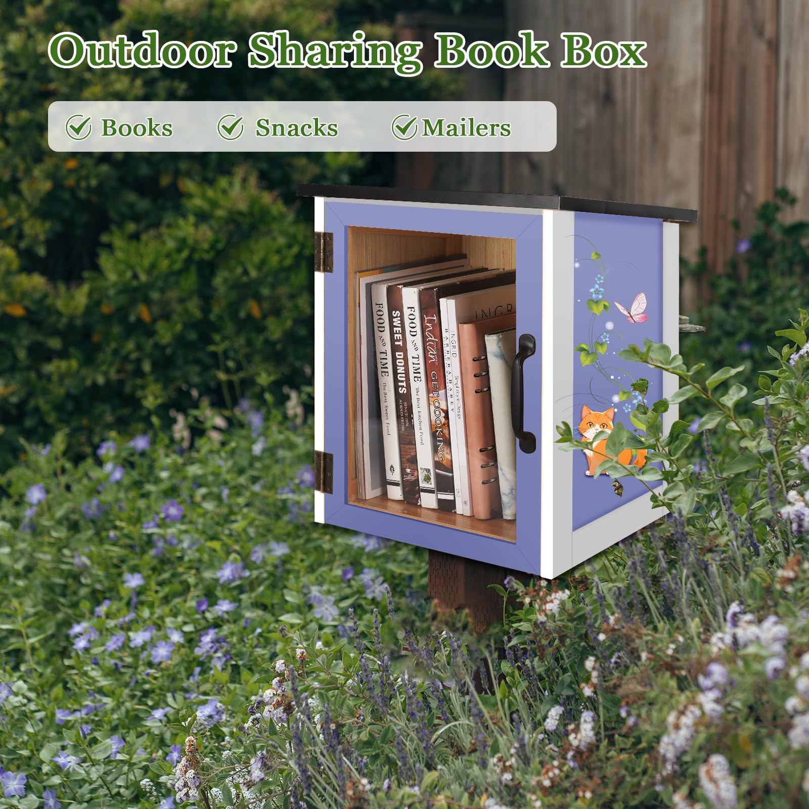 Exttlliy Outdoor Library Book Box Storage Small Wood Cabinet Little Literature Box for Neighborhood Community and School Sharing Books, Literature, Newspapers, Food and Art