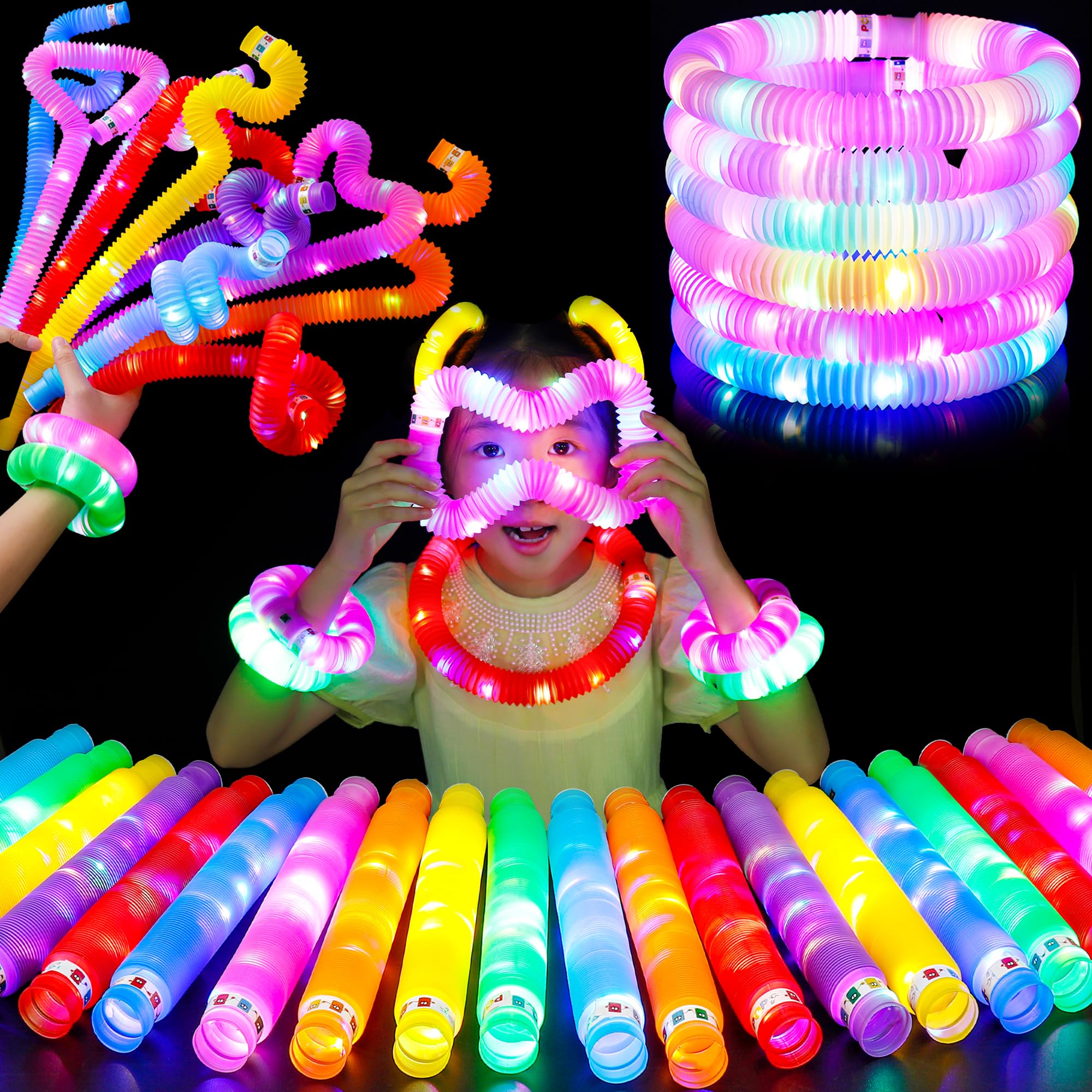 15 PCS Glow Sticks, Glow in The Dark Party Supplies, Christmas Decorations Light Up Party Favors, Glow Bracelets Necklaces, 3 Modes Neon Party Decorations, New Years Eve Birthday Wedding Camping Fun