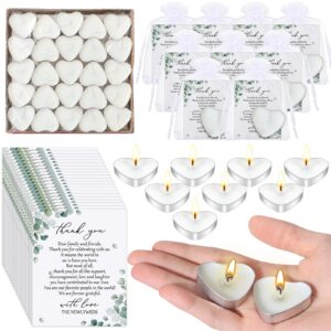 threlaco 100 sets wedding gifts for guests heart shaped candles mini candles wedding candle gifts for guests thank you cards and organza bags for wedding party favors