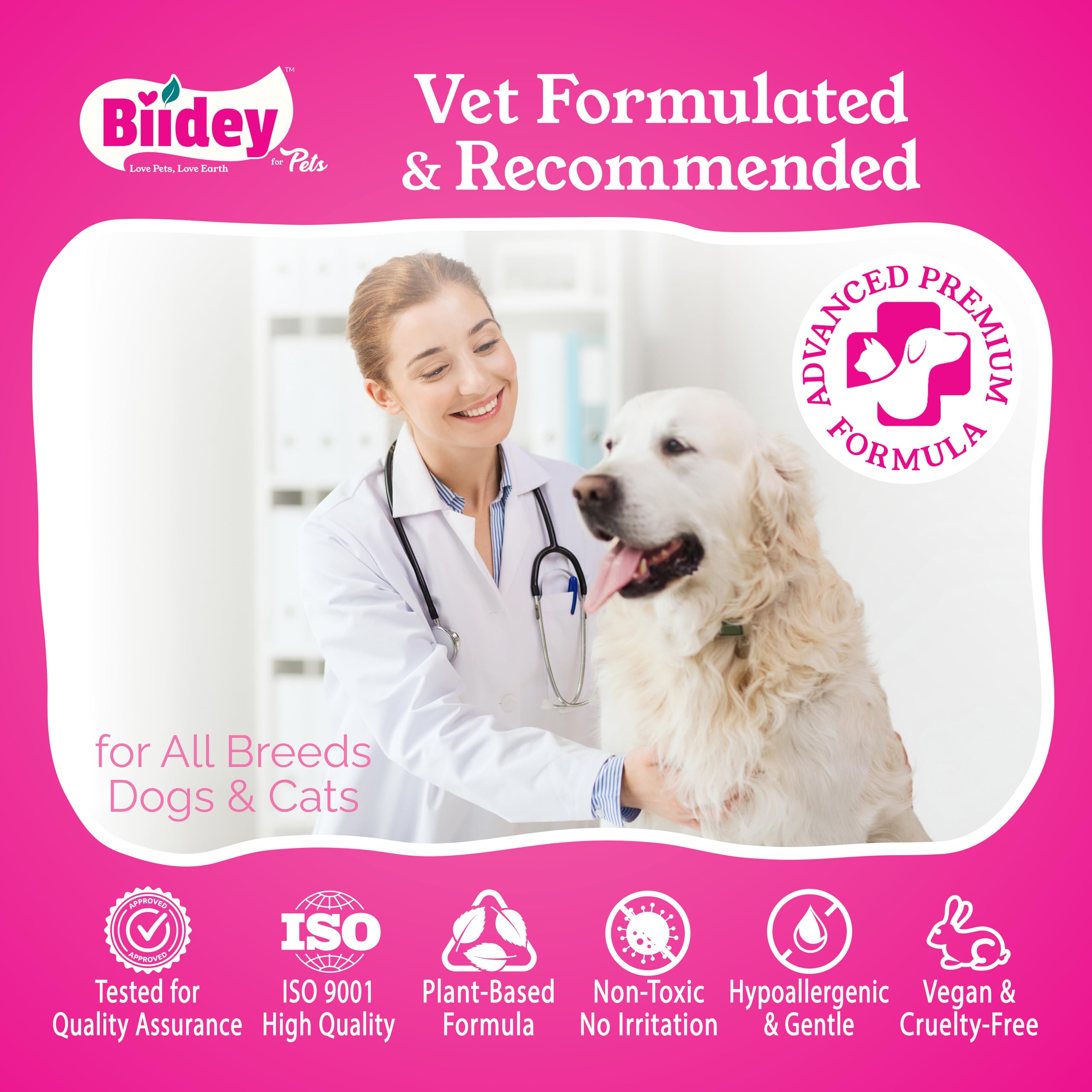 Biidey Dog Ear Wipes, Ear Cleaner for Dogs and Cats, Relieve Ear Itching, Inflammation & Infections, Clean Ear Wax, Debris, Soothe & Deodorize, Natural Organic Essential Grooming Supplies, Paw Cleaner