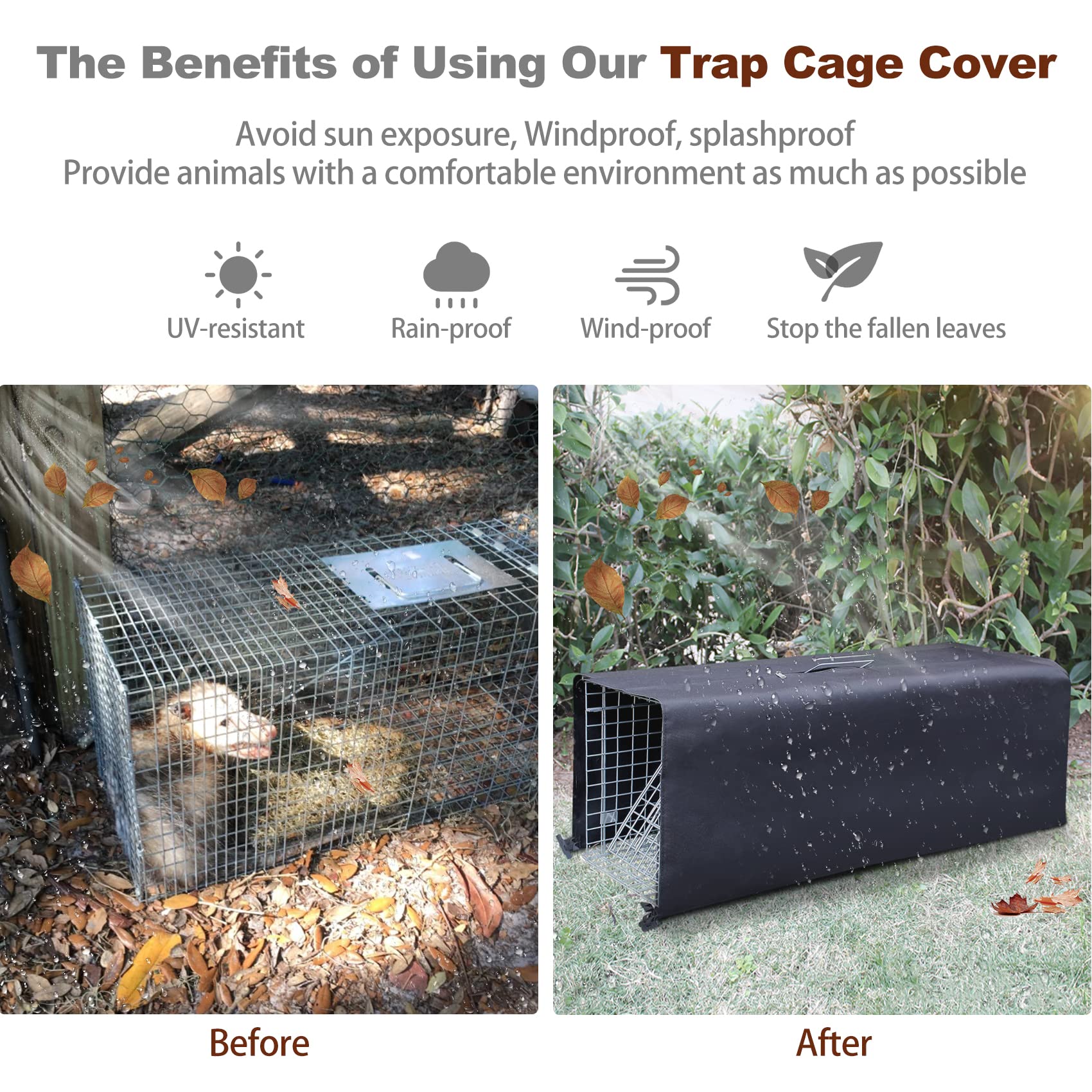 Anmials Trap Cage with Cover, Trap Cages Cover with Mesh Window for 1-2 Door Humane Animal Trap Cage 32 x 10 x 12inch