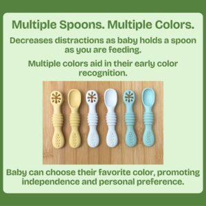 omoBaby 6 Pack Baby Led Weaning Silicone Spoons (Yellow)