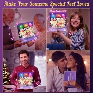 FITMITE Anniversary Card, Music & Light Pop up Valentine's Card with Fireworks Flowers Gifts for Him Her Husband Wife Couple-Purple