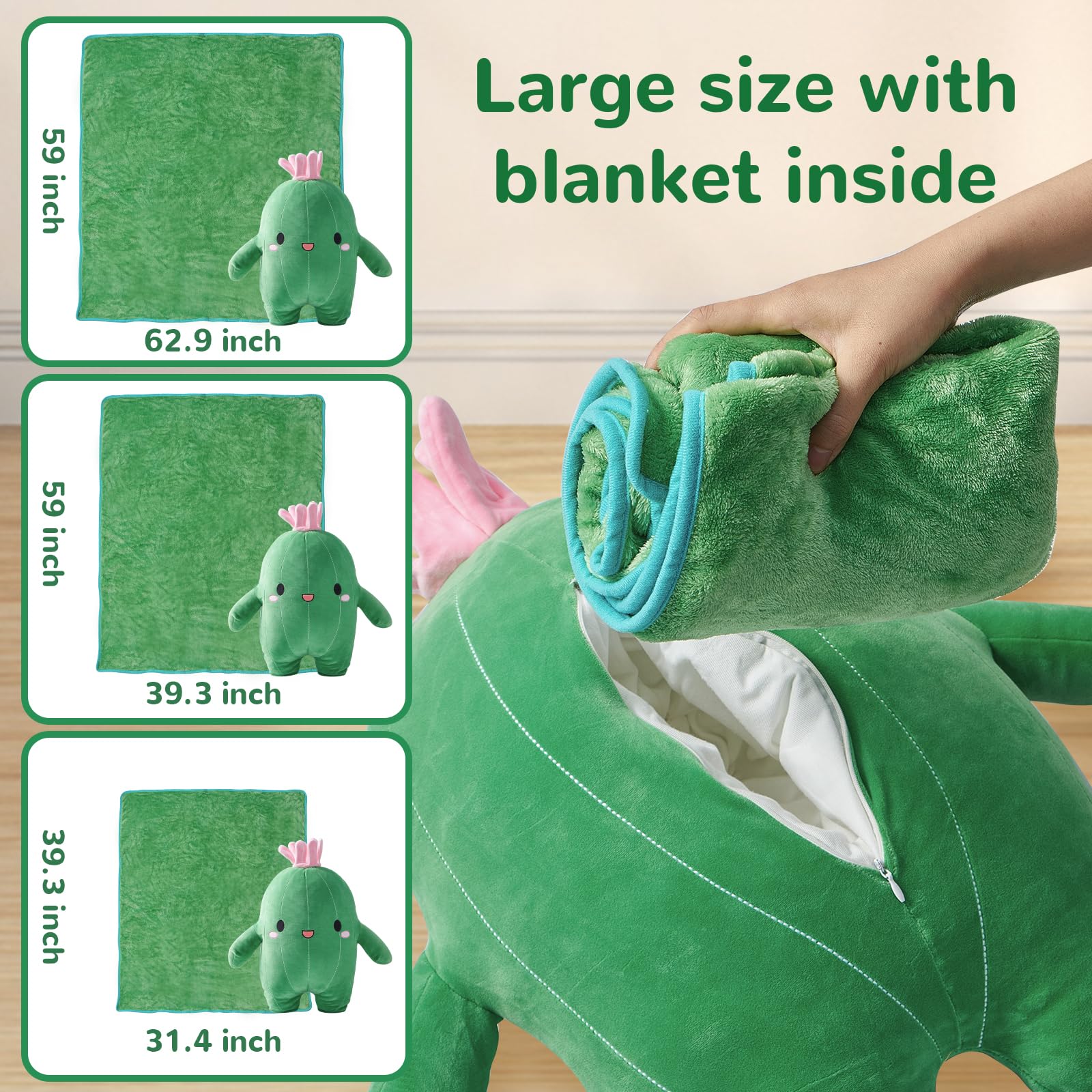 ProgoniaXYZ Cuddly Big Soft Toys Plant Cactus Doll, Plush Stuffed Animal Cactus Pillow and Blanket Set Lovely Gift for Birthday Christmas (Small 9.8inch)…