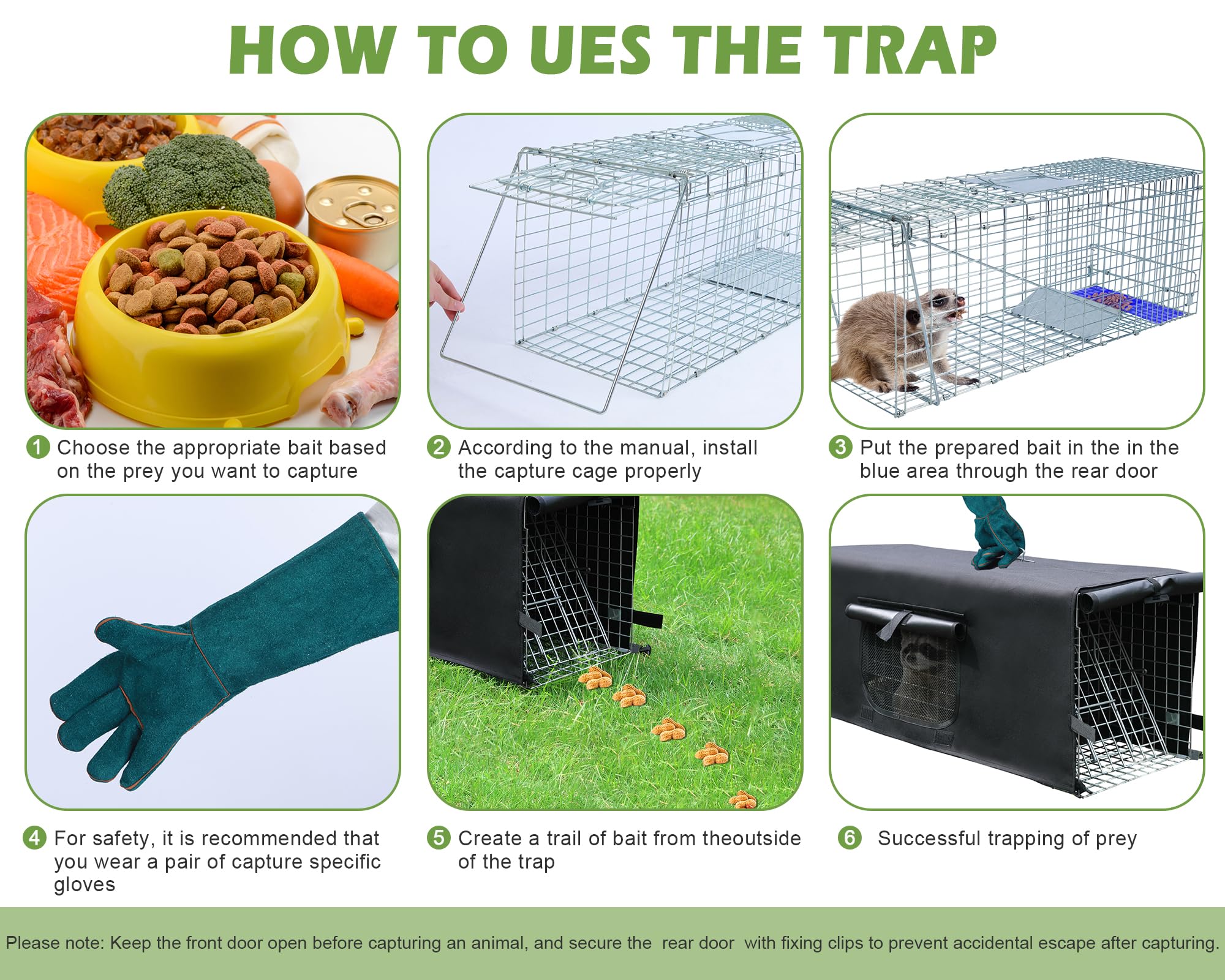 Anmials Trap Cage with Cover, Trap Cages Cover with Mesh Window for 1-2 Door Humane Animal Trap Cage 32 x 10 x 12inch