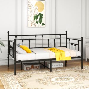 HAHRIR Metal Daybed Frame Set Premium Steel Slat Support Daybed，Multifunctional Mattress Foundation/Twin Day Bed Sofa(Black)