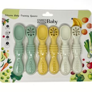 omoBaby 6 Pack Baby Led Weaning Silicone Spoons (Yellow)