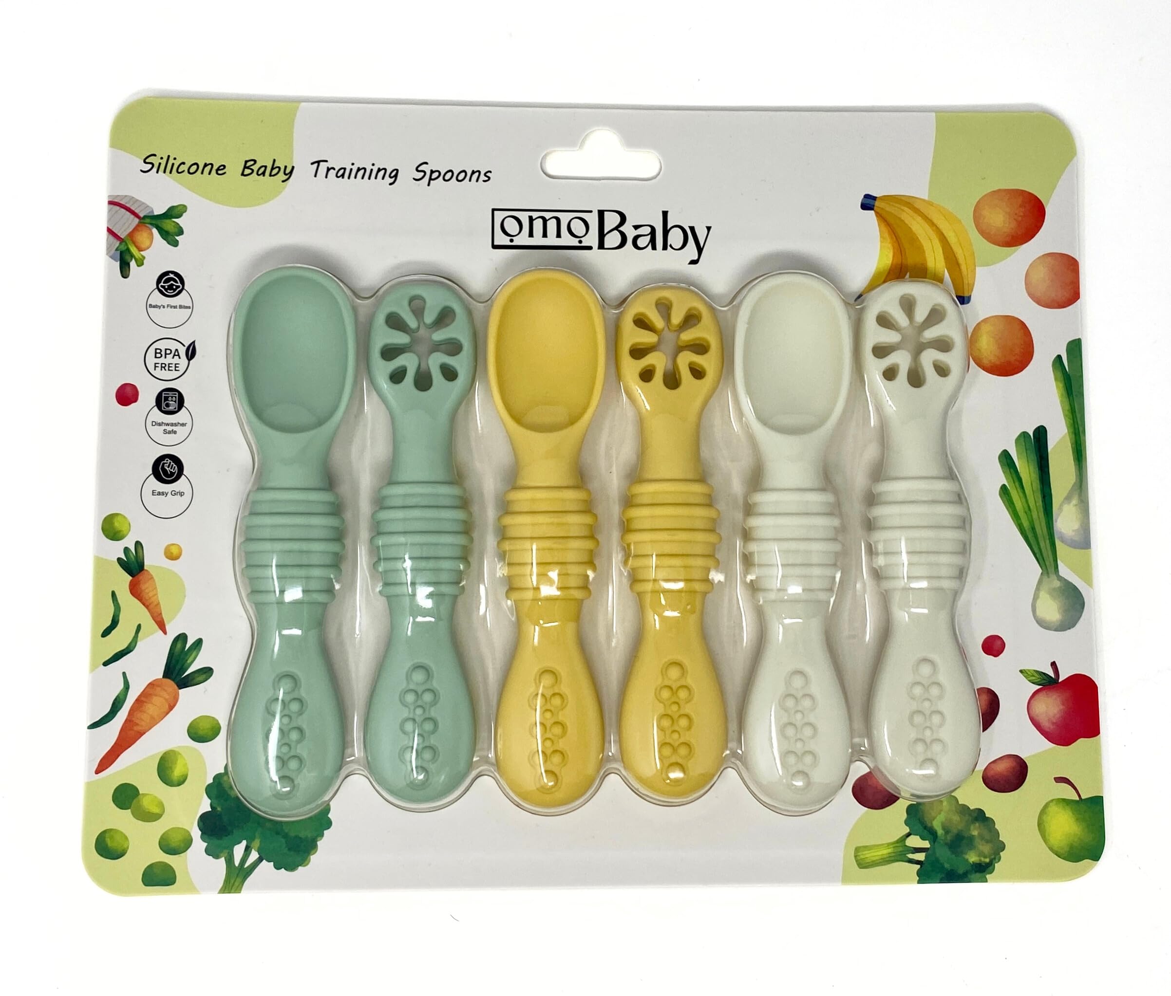 omoBaby 6 Pack Baby Led Weaning Silicone Spoons (Yellow)