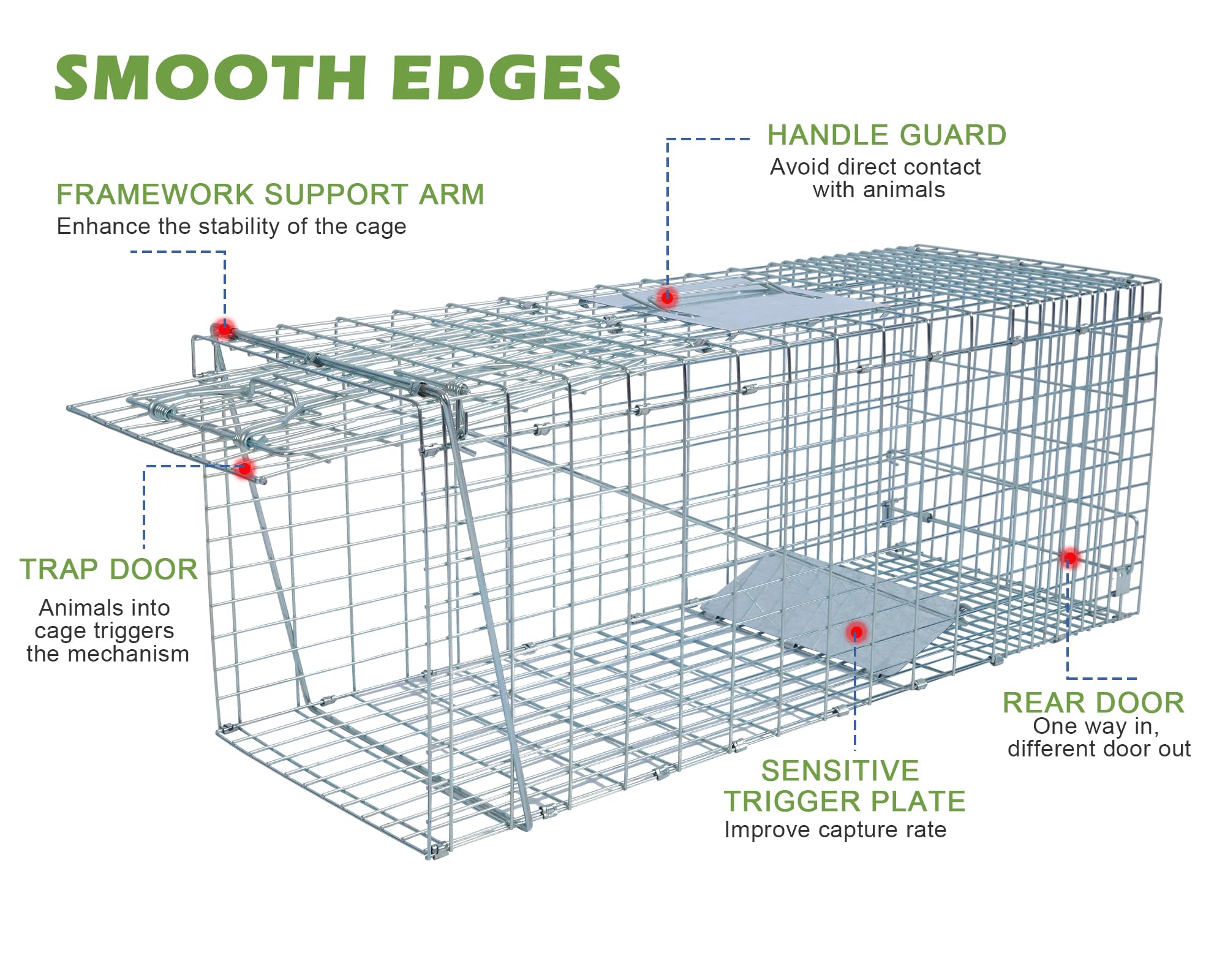 Anmials Trap Cage with Cover, Trap Cages Cover with Mesh Window for 1-2 Door Humane Animal Trap Cage 32 x 10 x 12inch