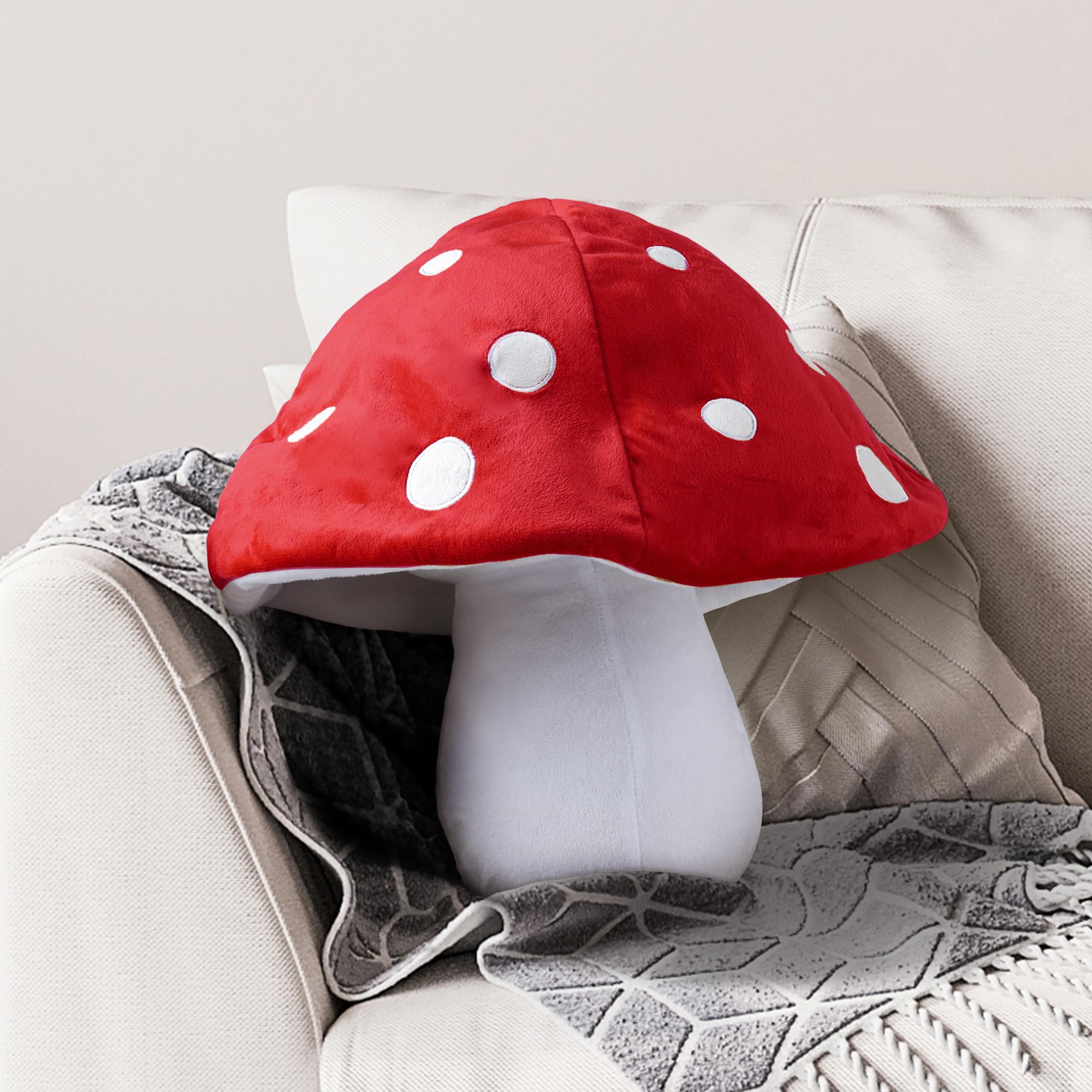 AELS 15.35 Inches Mushroom Pillow, Cute 3D Polka Dot Mushroom Plush, Decorative Throw Pillow for Mushroom Lover Sofa Couch Living Room Bedroom Nursery Decor, Red