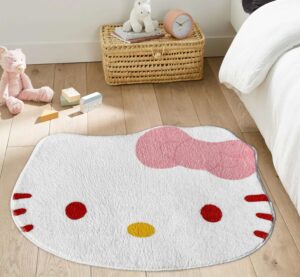 kawaii cat rug cartoon anime area rug cute white cat face carpet modern aesthetic soft carpet for living room bedroom entryway home decor mat 20 x 24 inch