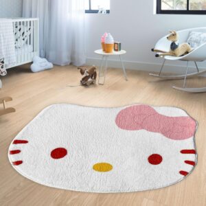 Kawaii Cat Rug Cartoon Anime Area Rug Cute White Cat Face Carpet Modern Aesthetic Soft Carpet for Living Room Bedroom Entryway Home Decor Mat 20 x 24 inch