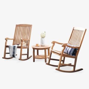 Cambridge Casual Vermont Teak Wood 3 Piece Patio Rocking Conversation Set