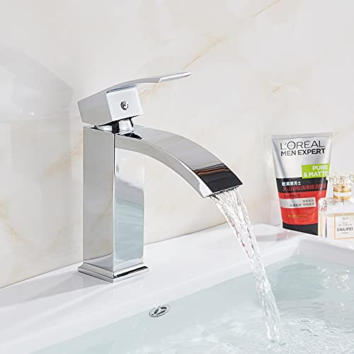 Faucet, Faucets Faucets,Kitchen Faucet Bathroom Waterfall Basin Sink Faucet Black Faucets Brass Bath Faucet Hot Cold Water Mixer Vanity Tap Deck Mounted Washbasin Tap/Chrome a (Color : Chrome C)