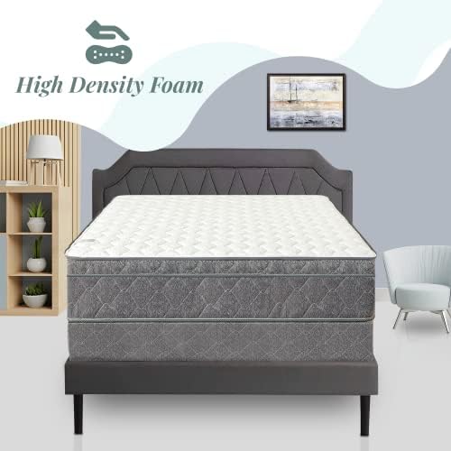 Nutan 10 Inch Foam Encased Mattress with Eurotop, Comfy, and Soft Plush Mattresses Provide Soothing Sleep, Complete Body Support, and Pressure Relief, Full XL