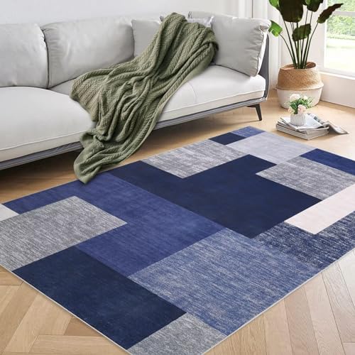 GlowSol Moroccan Washable Area Rug 4x6 Boho Modern Rug Carpet Low-Pile Rug for Bedroom Living Room, Non-Slip Geometric Print Distressed Accent Rug for Nursery Room Kitchen Office