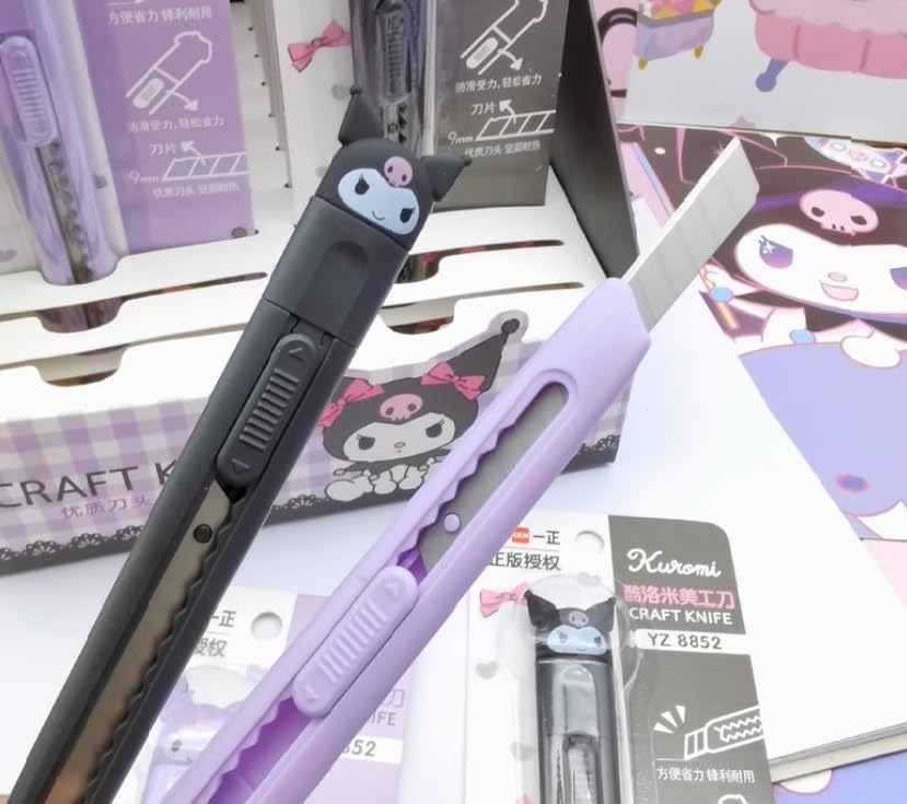 Utility Knife Box Cutter for Office or Home with Cute Kitty Figure on the Top (Purple)