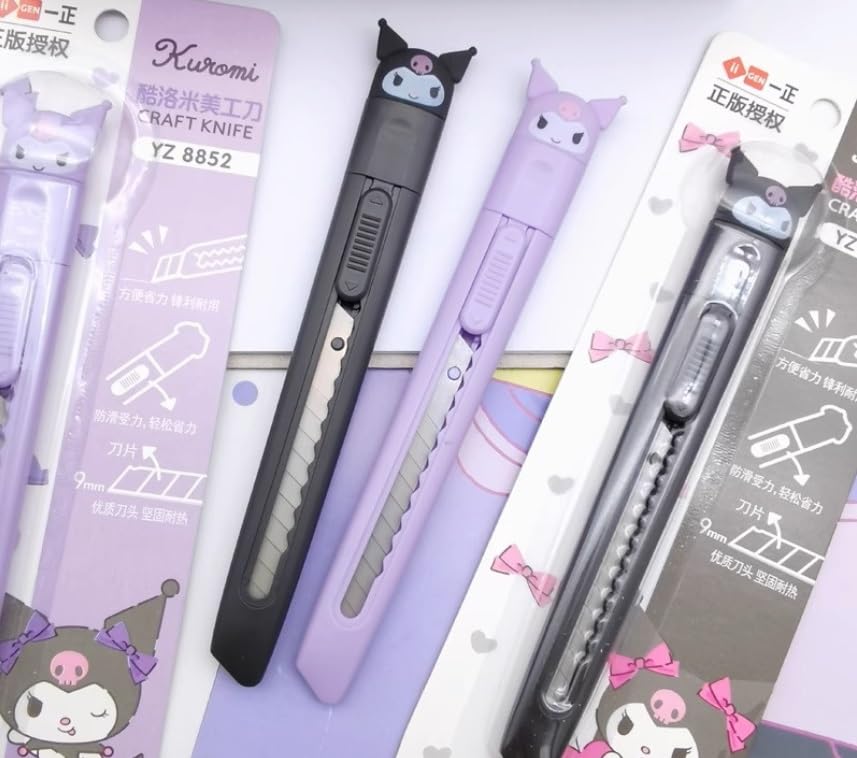 Utility Knife Box Cutter for Office or Home with Cute Kitty Figure on the Top (Purple)