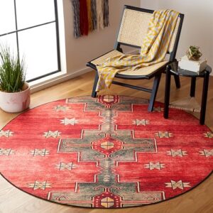 safavieh tucson collection area rug - 6' round, rust & green, persian design, machine washable & slip resistant, ideal for high traffic areas in living room, bedroom, dining (tsn189p-6r)