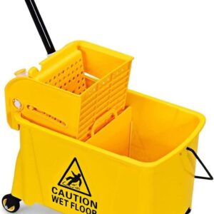 Byroce Commercial Mop Bucket on Wheels, Portable Mop Bucket with Side Press Wringer & Handle, Ideal for Household, Industrial Floor Cleaning, 21 Quar