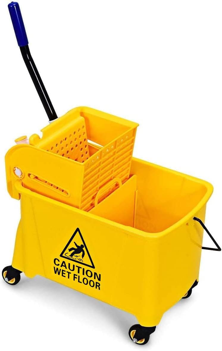 Byroce Commercial Mop Bucket on Wheels, Portable Mop Bucket with Side Press Wringer & Handle, Ideal for Household, Industrial Floor Cleaning, 21 Quar