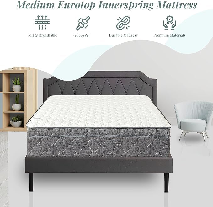 Nutan 10 Inch Foam Encased Mattress with Eurotop, Comfy, and Soft Plush Mattresses Provide Soothing Sleep, Complete Body Support, and Pressure Relief, King