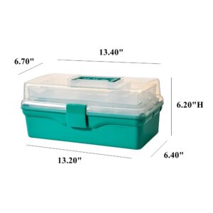 BangQiao 13.40 Inch 2-Tier Trays Clear Green Plastic Storage Container Organizer Box, Multipurpose Portable Carrying Case with Latch Lock and Handle for Art, Craft, Sewing Supplies, First Aid, Makeup