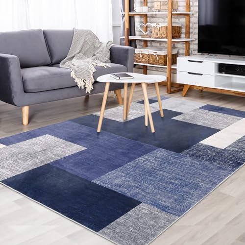 GlowSol Moroccan Washable Area Rug 4x6 Boho Modern Rug Carpet Low-Pile Rug for Bedroom Living Room, Non-Slip Geometric Print Distressed Accent Rug for Nursery Room Kitchen Office