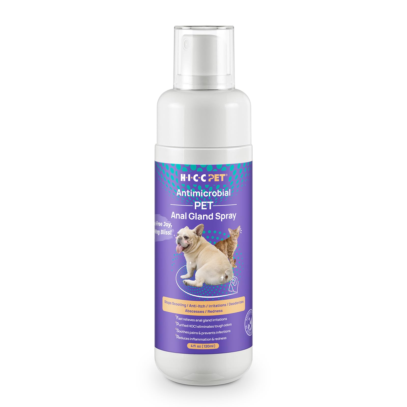 HICC PET Dog Anal Gland Spray - Fast Relieves Anal Gland Irritations and Soothes Itching, Stops Scooting, Eliminates Tough Odors, Pain Relieving & Anti-Itch, Safe for All Animals - 4 Fl Oz