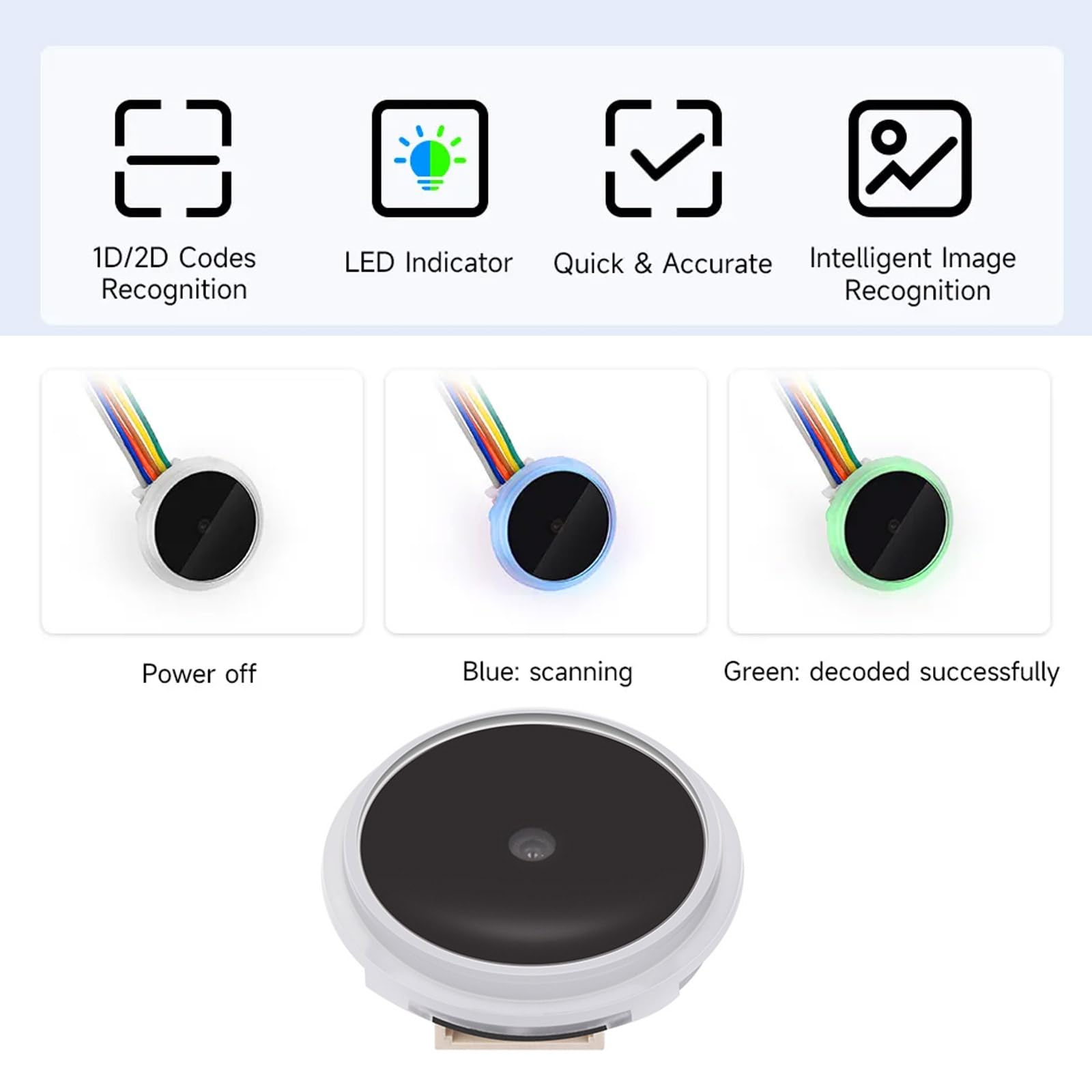 UART/USB Round Small Light 1D/QR/2D Bar Code Scanner QR Code Barcode Scanner Module with LED Round 2D Codes Scanner Module