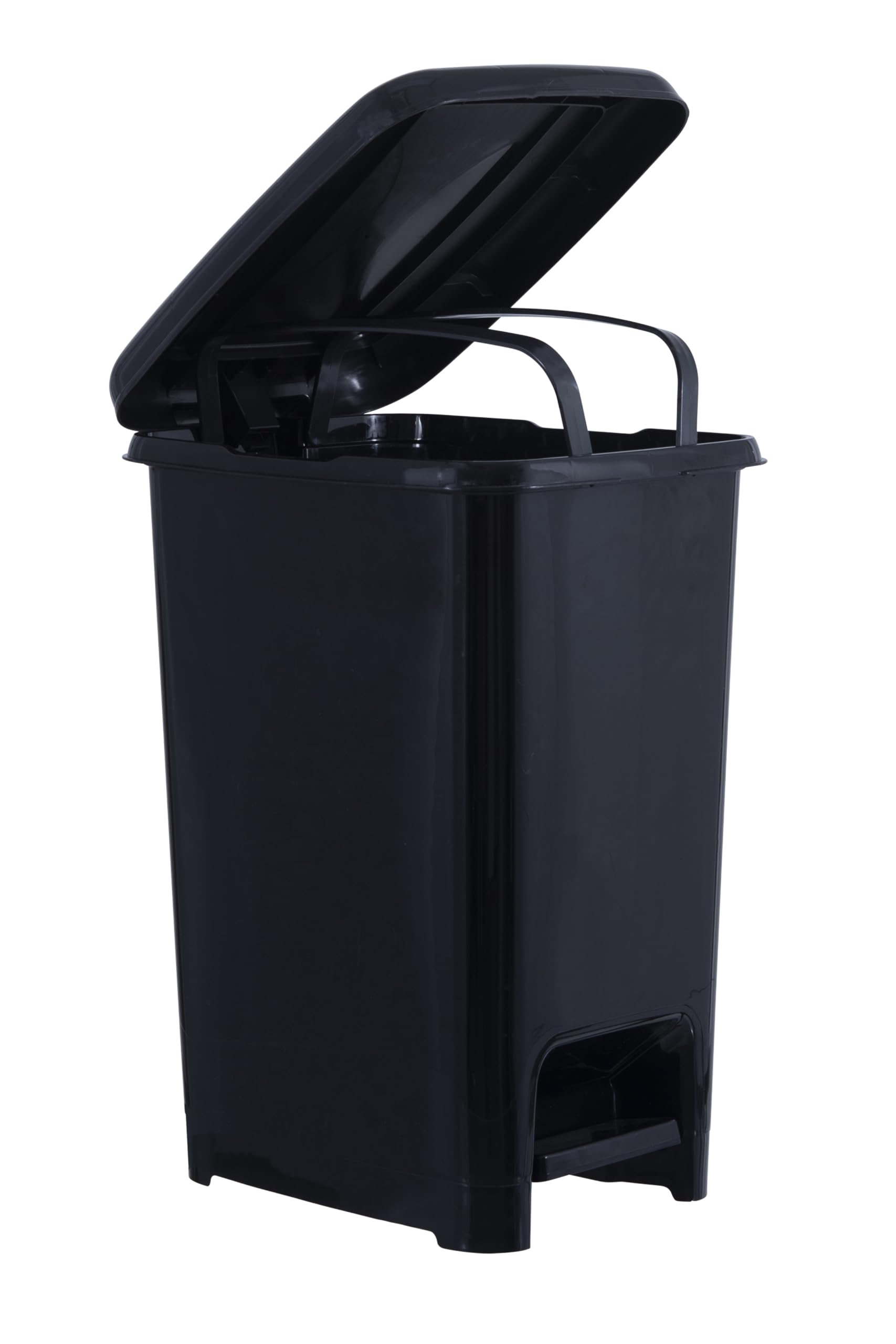 Superio Kitchen Trash Can, Slim Step On Garbage Can with Foot Pedal, 16 Gallon, 64 Qt. Large Black Heavy Duty Plastic Trash and Recycling Bin