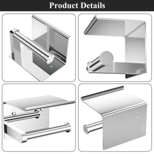 Tindbea Toilet Paper Holder with Phone Shelf, Adhesive or Screw Wall Mount Toilet Tissue Roll Holder, Rustproof & Multifunctional Stainless Steel Bathroom Storage Dispenser (Polished Chrome)