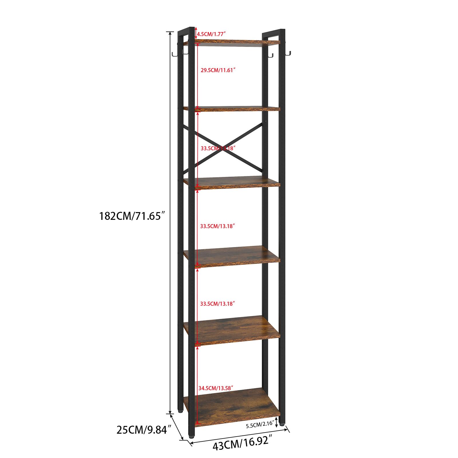 YMYNY Bookshelf, 6-Tier Ladder Shelf Organizer, Narrow Shelving Unit, Corner Storage Racks, Large Capacity Bookcase, for Home Office Living Room Balcony Bathroom, Metal Frame,HBC001H