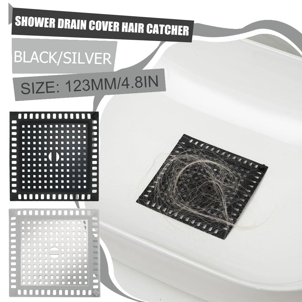 Shower Drain Cover Hair Catcher, Shower Drain Hair Catcher, Black Matte Square Drain Cover for Catching Hair, Suitable for Bathroom Floors, Balconies, Bathtubs, Kitchen Drains