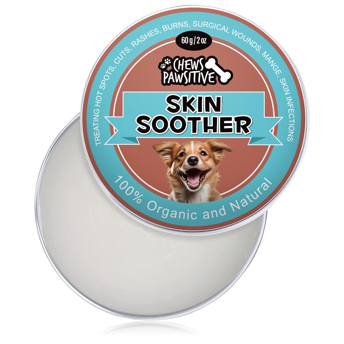 Chews Pawsitive Skin Soother for Dogs 2 oz (60g) Tin - 100% Organic Balm Protects and Heals Dry Skin and Paws Vitamin E and Natural Oils