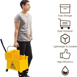 Byroce Commercial Mop Bucket on Wheels, Portable Mop Bucket with Side Press Wringer & Handle, Ideal for Household, Industrial Floor Cleaning, 21 Quar