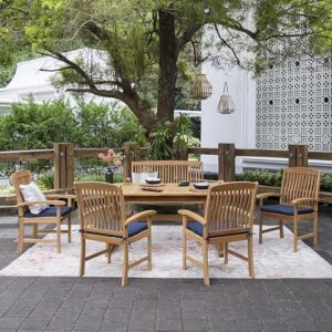 Cambridge Casual Caterina Teak Wood 6-Piece Outdoor Dining Set with Navy Cushion