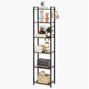 ymyny bookshelf, 6-tier ladder shelf organizer, narrow shelving unit, corner storage racks, large capacity bookcase, for home office living room balcony bathroom, metal frame,hbc001h