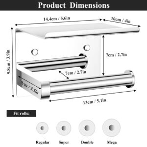 Tindbea Toilet Paper Holder with Phone Shelf, Adhesive or Screw Wall Mount Toilet Tissue Roll Holder, Rustproof & Multifunctional Stainless Steel Bathroom Storage Dispenser (Polished Chrome)