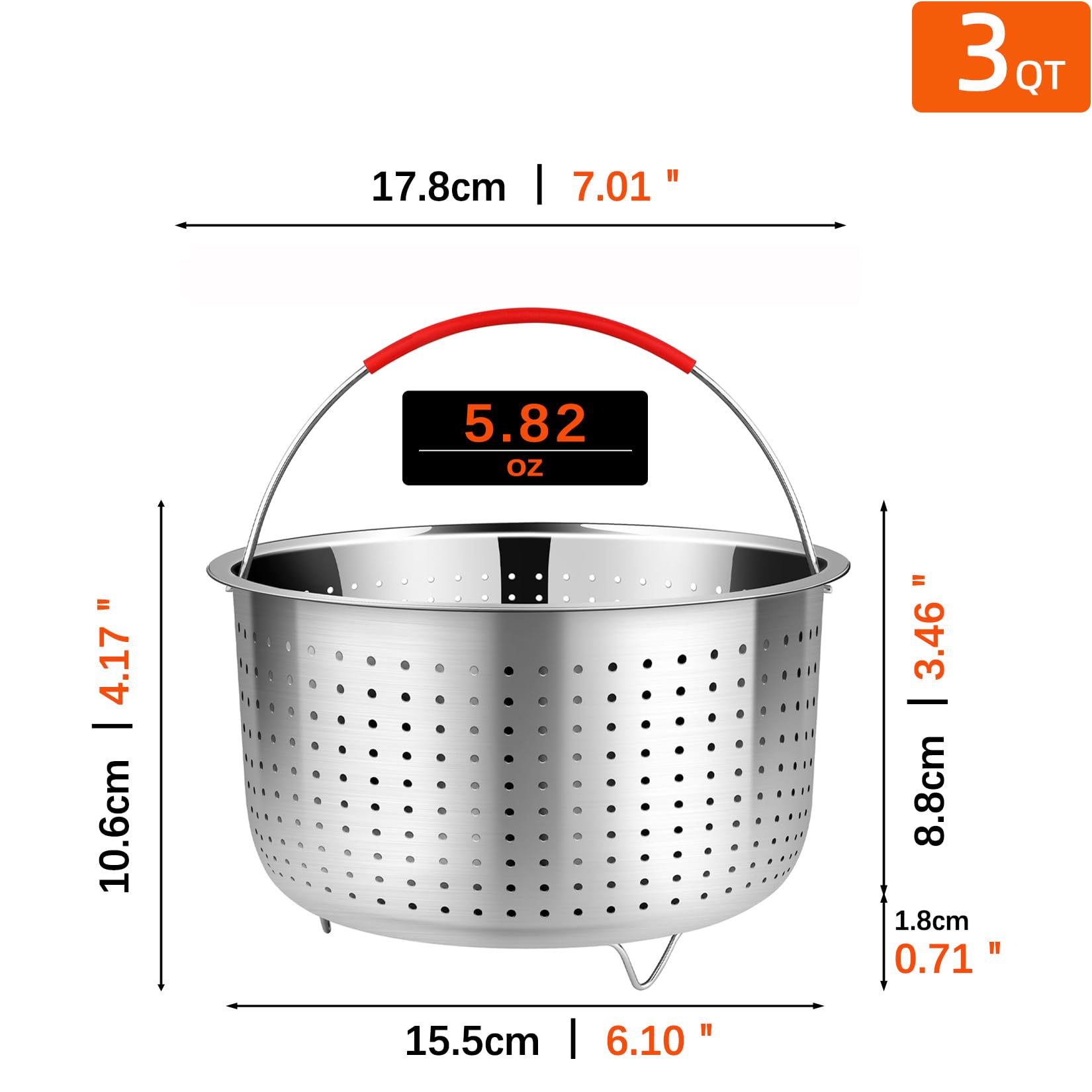 REDANT Steamer Basket for Instant Pot Accessories 3 qt, Pot Strainer Steamer for cooking, Steam Basket Stainless Steel Steamer Insert for Vegetables, Egg, Pasta (Free 2 Pcs silicone gloves), 3 Quart