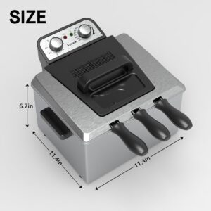 1800W 5 Liters/21 Cups Large Electric Deep Fryer with 3 Frying Baskets for Home Use, Adjustable Temperature,View Window Lid,Countertop Stainless Steel Body Deep Fryer Pot,Perfect for Kitchen, Fry Fish