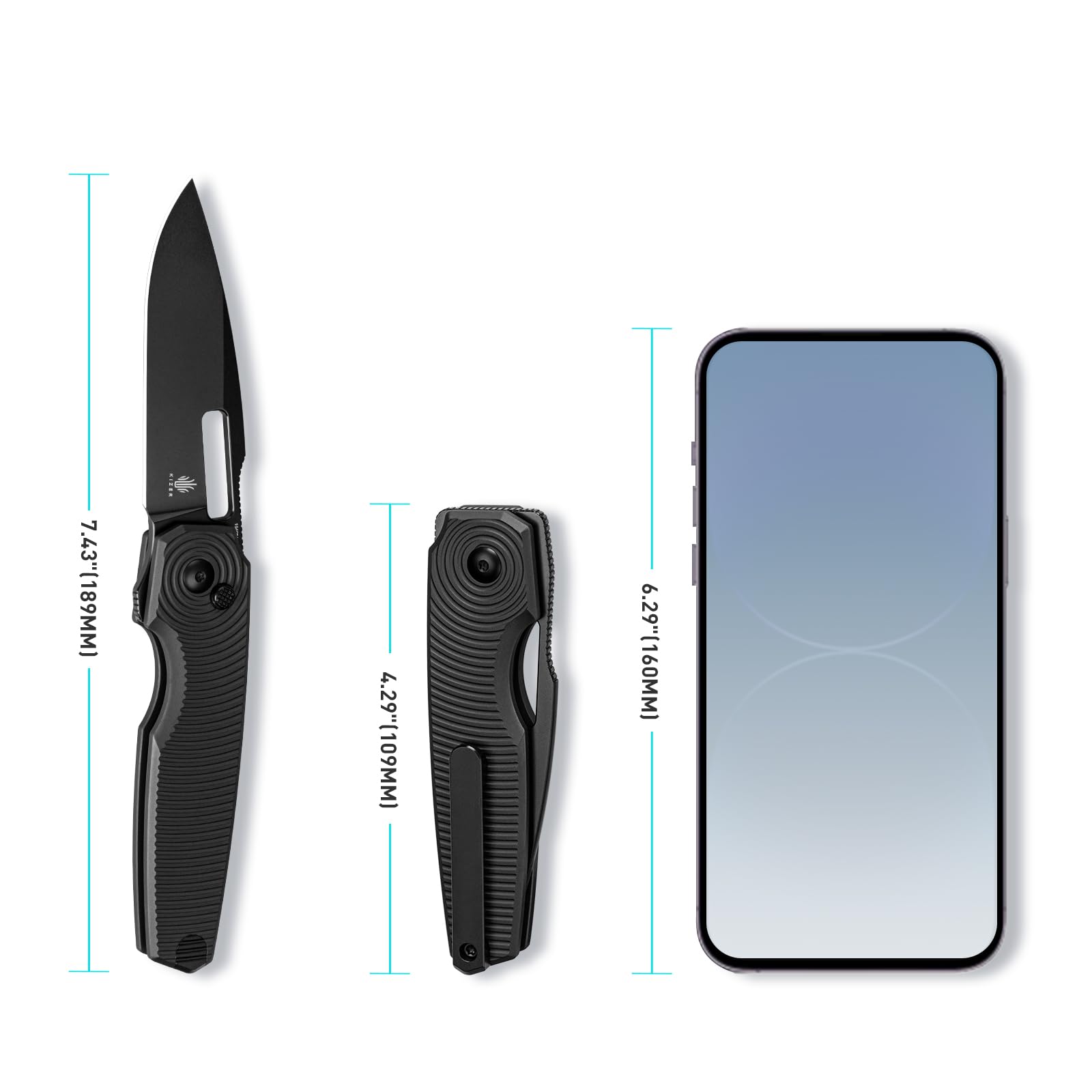 Kizer Dogfish Folding Knife, 3.14 In 154CM Steel Blade Pocket Knife, Aluminium Handle EDC Knife for Men Women Camping Hunting Hiking Outdoor Tool V3640C1