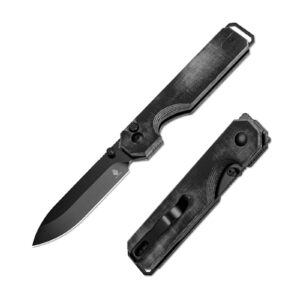 kizer kuh pocket knife, 3.20 in 154cm steel blade folding pocket knife black micarta handle folding knife with pocket clip small edc knife for men women survival hunting knife v3649c1