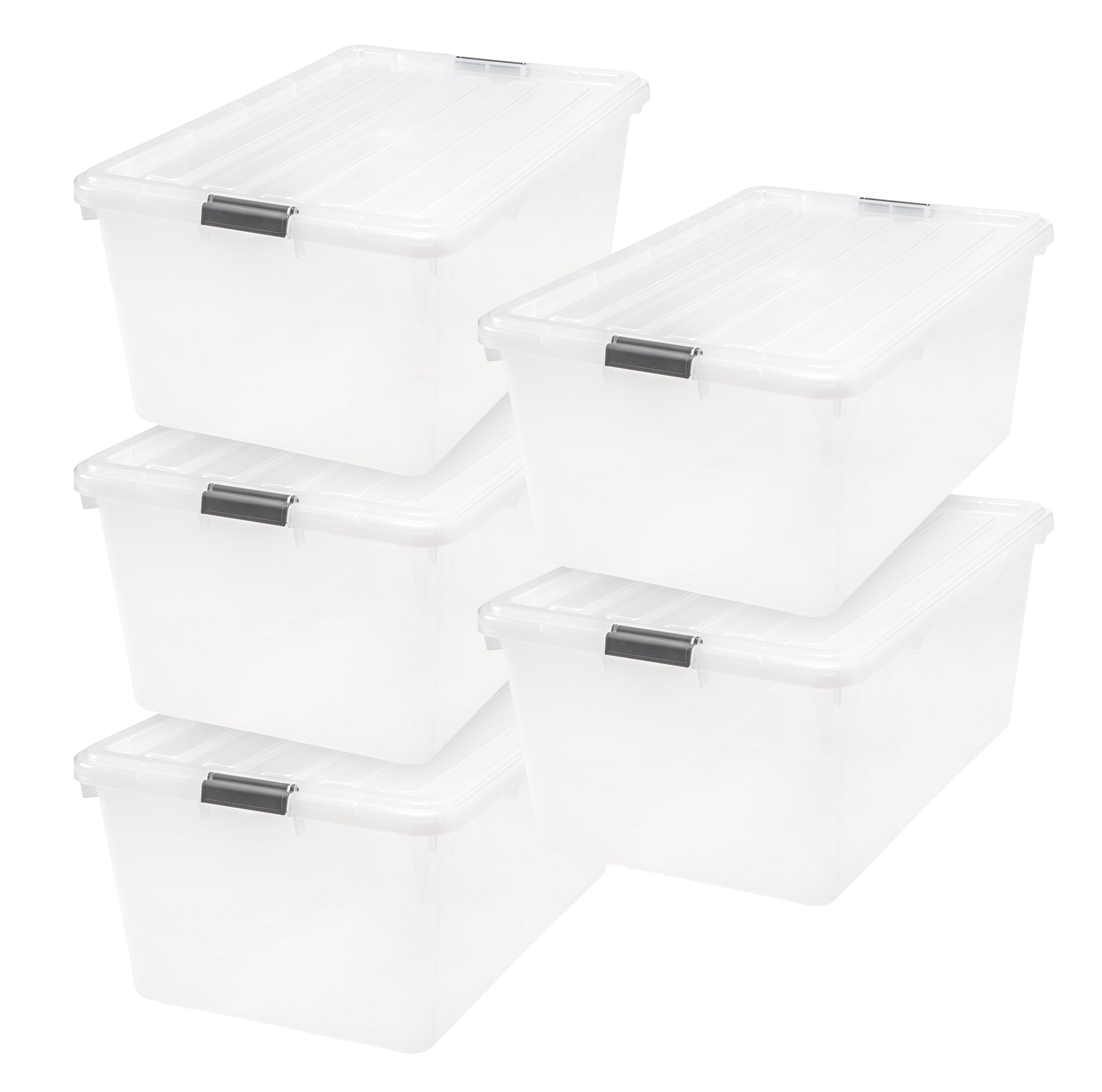 IRIS USA 5Pack 68qt/17gal Clear View Plastic Storage Bin with Lid