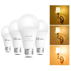 noger 3-way led light bulbs a21 (4 pack), 50 100 150w equivalent, 2700k soft white, 3 way e26 light bulbs for reading, 500-1600-2200lm