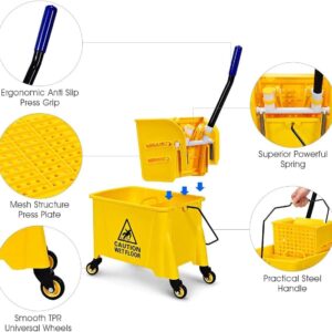 Byroce Commercial Mop Bucket on Wheels, Portable Mop Bucket with Side Press Wringer & Handle, Ideal for Household, Industrial Floor Cleaning, 21 Quar