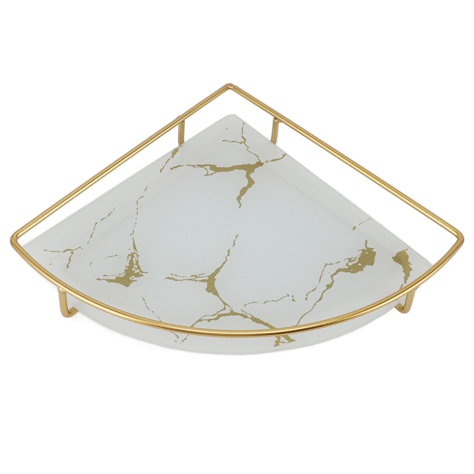 Bathroom Organiser Tray, Bathroom Storage Tray Light Luxury Decorative Golden Texture Corner Bathroom Tray Triangular Bathroom Organizer for Towel Paper Napkins Jewel (White)