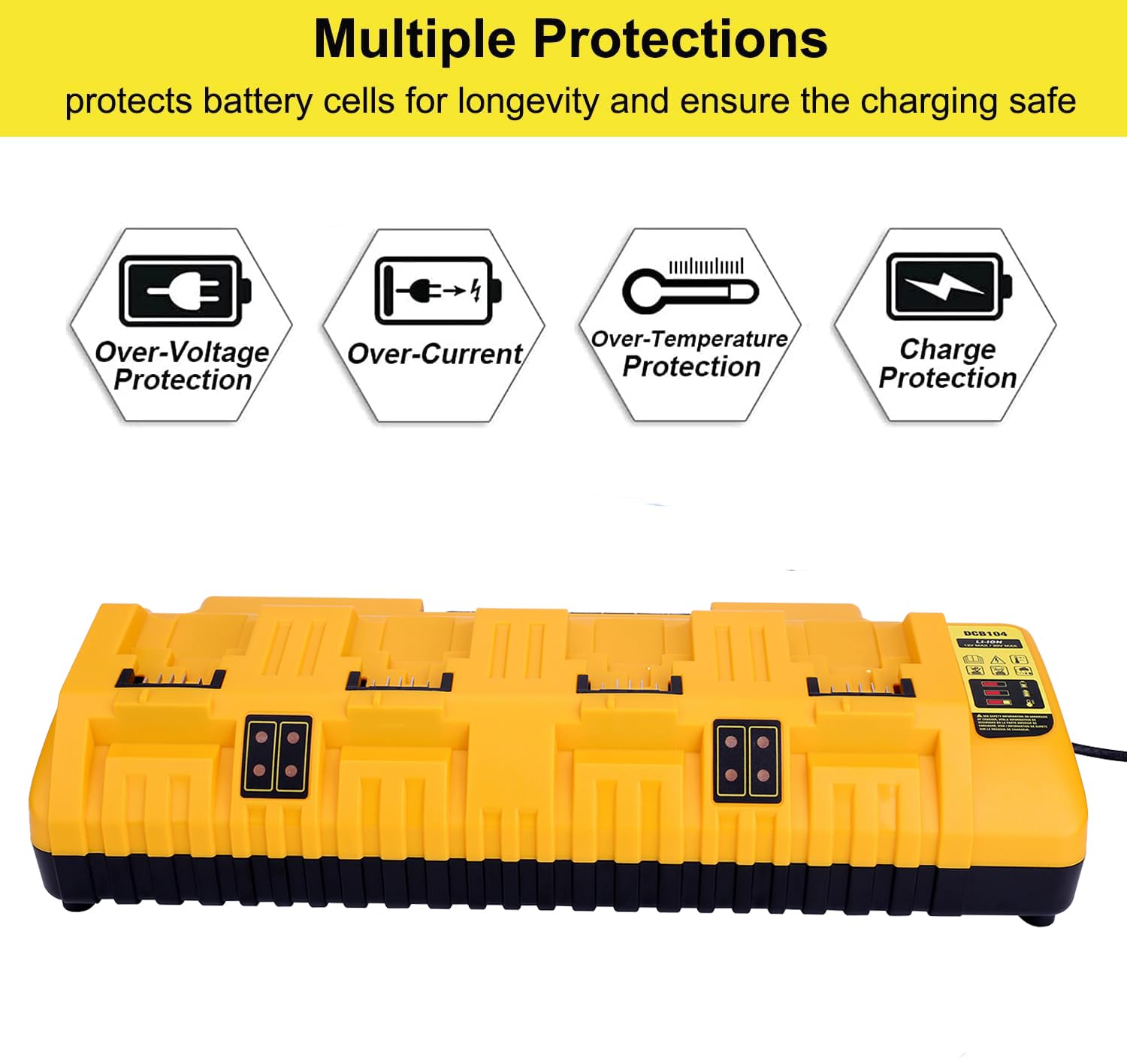 Replacement for 12v 20v Max Battery Charger Station DCB104, Compatible with DCB124 DCB126 DCB200 DCB203 DCB204 DCB206 DCB230