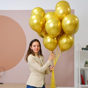 TILBLKUP 100 PCS Gold Balloons 12Inch Chrome Metallic Gold Balloons,Metallic Gold Balloons for Wedding Party Birthday Baby Shower Graduation Anniversary Garland Arch Decoration